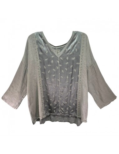 Embroidered V-Neck Tunic Designer By Johnny Was In Grey, Size: L destockage