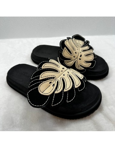 Black And White Monstera Anatomic Slide Sandal Flats By Farm Rio, Size: 8 commande en ligne